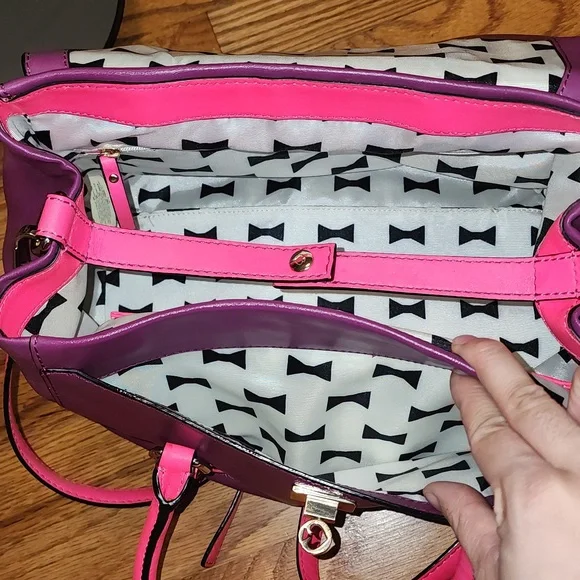 Like New Kate Spade Purple and Barbie Pink Satchel Crossbody Leather Bag - Picture 6 of 17
